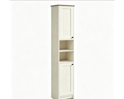 Smalle Hoge Badkamerkast 30 x 30 x 170 cm, Vintage Wit, Opbergkast met 3 Verstelbare Legplanken, 2 Open Vakken, Gereedschapsvrije Montage, Flexibele Deurmontage, Kantelbeveiliging, Voor Badkamer, Keuken, Hal en Woonkamer