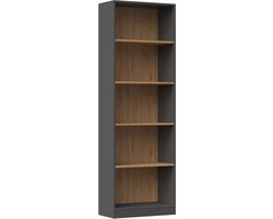 Smalle Hoge Boekenkast 60 cm Breed Antraciet-Eiken Artisan Rek