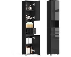 Smalle hoge kast – Glazen deur – 30 x 30 x 170 cm – Inktzwart