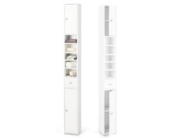 Smalle hoge kast van hout met 2 deuren en 1 lade - Verstelbare planken - Modern design - 20 x 20 x 180 cm - Verkrijgbaar in 3 kleuren