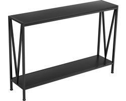 Smalle houten consoletafel met opbergruimte en plank - bijzettafel voor de entree woonkamer (zwart 110T x 25B x 76H cm)