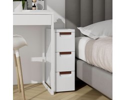 smalle kast met wielen, trolley en slanke organizer met 3 lades voor kleine ruimtes, kunststof ladekast voor woonkamer, badkamer, keuken, wit (42 x 19 x 57 cm)