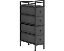 Smalle Ladekast Met 4 Laden Opbergkast 20x43x81,5cm Zwart Stoffen Ladenkast Stalen Frame Ruimtebesparend Vliesstof Kast Organizer Voor Slaapkamer Woonkamer Badkamer Nachtkastje Multifunctioneel Stevig