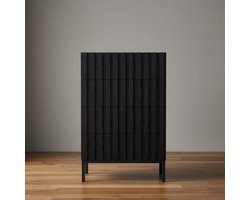 Smalle Ladekast met 4 Lades – Moderne Hoge Commode 60x34,5x92 cm – Opbergkast voor Slaapkamer, Woonkamer & Hal – MDF Houtlook Kast met Metaalframe – Zwart Mobili Bella