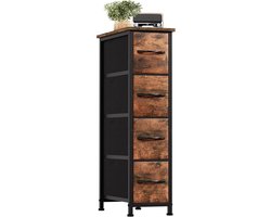 Smalle ladekast met 4 stoffen laden, dressoir met houten bovenkant, kast voor woonkamer, hal, ladekast, keukenkast, slaapkamerkast, houtnerf