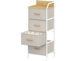Smalle ladekast met 4 stoffen lades - Khaki en wit - MDF-blad met opstaande rand - Verstelbare voeten - Voor slaapkamer en hal - 43 x 30 x 97,5 cm