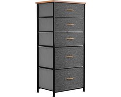 Smalle ladekast met 5 laden van stof, opbergkast industriële stijl voor slaapkamer, woonkamer, kinderkamer, hal, donkergrijze opbergkast