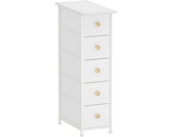 Smalle Ladekast voor Kleine Ruimtes | Verticale Opbergkast met 5 Stoffen Lades | Slanke Commode voor Slaapkamer of Badkamer