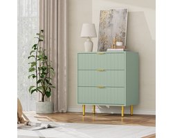Smalle ladenkast met 3 laden, 60×40×75 cm – geribbeld golvend front, goudkleurige metalen handgrepen en poten, inclusief kantelbeveiliging, geschikt voor slaapkamer, woonkamer en gang