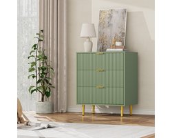 Smalle ladenkast met 3 laden, 60×40×75 cm – geribbeld golvend front, goudkleurige metalen handgrepen en poten, inclusief kantelbeveiliging, geschikt voor slaapkamer, woonkamer en gang