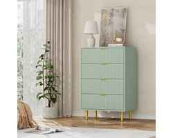 Smalle ladenkast met 4 laden, 60×40×94 cm – geribbeld golvend front, goudkleurige metalen handgrepen en poten, inclusief kantelbeveiliging, geschikt voor slaapkamer, woonkamer en gang