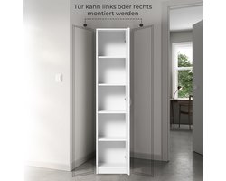 Smalle Multifunctionele Kast 40 cm Breed, 180 cm Hoog – 4 Verstelbare Planken – Opbergkast voor Boeken, Documenten en Kantoorbenodigdheden – Modern Witte Organizerkast van MDF Hout