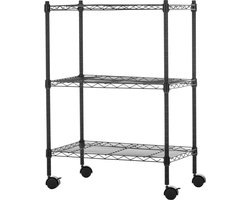 Smalle opbergeenheid op wielen - in hoogte verstelbaar - zwart - 340 kg draagkracht - 34 x 589 x 832 cm opbergrek