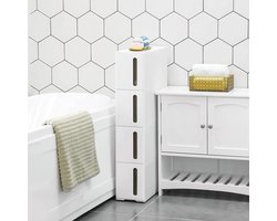 Smalle Opbergkast - 2 Korven en 2 Open Vakken - 17 cm breed - 106,5 cm hoog - Wit