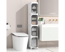 Smalle Opbergkast Badkamer en Keuken met Wielen - Vrijstaande Hoge Kasten met Deur