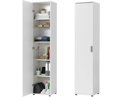 Smalle opbergkast - Hoge kast - Ruimte besparen - 4 interne legplanken - 40 cm breed - Wit