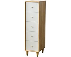 Smalle Opbergkast - Ladekast Nachtkastje - Spullen Opbergen - Rubberen Hout Materiaal - 30x40x109cm - Wit