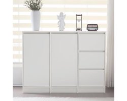 Smalle Opbergkast - Ladekast Sideboard - Ruimte Besparen - Kantelveilig Inclusief - 35 cm Diep - Wit