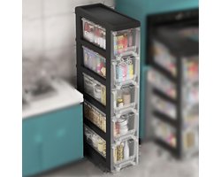 Smalle Opbergkast - Opbergtoren Ladekast - Ruimte Organiseren - Doorzichtige Laden - 20 cm Breed - Zwart