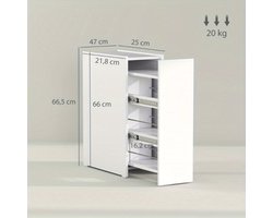 Smalle Opbergkast – Smalle Kast – Opbergsysteem – Badkamerkast – Organizer – Wit – Met Wieltjes – 3 Diepe Vakken & Lade – Metaal – Compact 47x25x66,5 cm