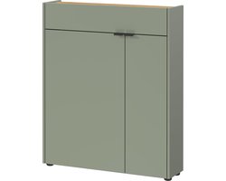 Smalle schoenenkast met kantelkleppen Taupe Groen/Eiken Optiek