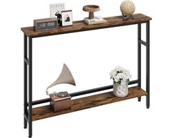 Smalle Sidetable - Console Tafel 100 cm Breed - Slechts 15 cm Diep - Haltafel met Verstelbare Plank - Industrieel Design - Grijs Houtlook - Achter de Bank Tafel