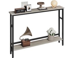 Smalle Sidetable - Console Tafel 100 cm Breed - Slechts 15 cm Diep - Haltafel met Verstelbare Plank - Industrieel Design - Grijs Houtlook - Achter de Bank Tafel