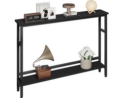 Smalle Sidetable - Console Tafel 100 cm Breed - Slechts 15 cm Diep - Haltafel met Verstelbare Plank - Industrieel Design - Zwart Houtlook - Achter de Bank Tafel