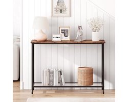 Smalle Sidetable – Smalle Tafel – Console Tafel – Haltafel – Banktafel – Rustiek Bruin – Ruimtebesparend Ontwerp – Stevig Metaal Met Glasplaat
