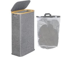 Smalle wasmand - 63 liter - opvouwbaar - linnen en bamboe - 41 x 22 x 70 cm