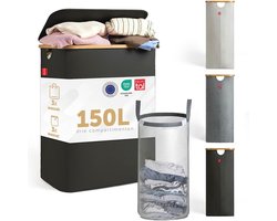 Smalle Wasmand met 3 Compartimenten en Deksel - 150L - Ideaal voor Statiegeldflessen en Was Sorteren