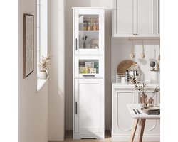 Smalle witte badkamerkast 170 cm met deuren en verstelbare plank - hoge badkamerkast met 5 vakken - voor badkamer, woonkamer, keuken, eetkamer badkamerkasten hoog