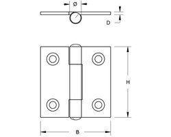 Smalscharnier - 25x22mm - Vaste messing pen - Staal - Verzinkt