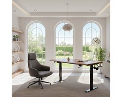 Smart Electric Verselbaar Bureau – Home Office & Study Bureau – Hoogte Instelbaar – XXL Desktop met Kabelbeheer, Koptelefoonhaak en Bekerhouder – Donkerbruin – Slim Meubel voor Thuiswerken Casa Serena