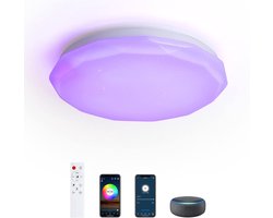Smart led-plafondlamp, compatibel met Alexa, Google Home, afstandsbediening dimmen en kleuraanpassing, RGB-kleur, echo spraakbediening, voor woonkamer, slaapkamer, 28 W, 28 cm