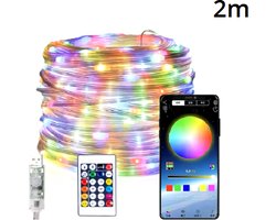 Smart LED Verlichting 2 Meter Snoer - Binnen en Buiten - USB - Afstandsbediening - App - Kerstverlichting - Alle kleuren - Verschillende modussen