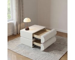 Smart Nachtkastje - Leren Ladekast met Draadloos Opladen & USB-C - 50x40x40 cm - 2 Laden - Wit & Goud - Yesdeals