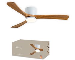Smart Plafondventilator met Verlichting - Wit + Hout - Ø 132 cm - Stille Motor <25dB - Handige App - Dimfunctie - Plafond Ventilator met Verlichting - Plafondlamp met Ventilator