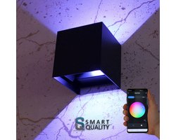 Smart Quality - Slimme wandlamp - SMART WIFI -RGB - 16 Miljoen Kleuren - Kubus - IP65 - 900 Lumen - 9 Watt - Up & Down - 2025 versie - Waterdicht - Tuin verlichting - badkamerverlichting - Telefoon bediening
