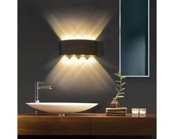 Smart Quality Wandlamp – 8W LED – 1000 Lumen – IP65 Waterdicht – Warm Wit – 8 Lichtstralen – Aluminium – Zwart/Wit – Binnen & Buiten - Badkamerverlichting