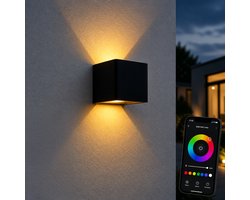 Smart RGB Buiten Wandlamp met App – LED Gevelverlichting Buiten – Waterdicht IP65 – Wandlamp Buiten Netstroom