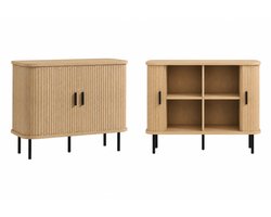 SmartLiving.Store - Dressoir - Hout - Ribbel - Ronde Hoeken - 2 Schuifdeuren - 4 Planken - Draagvermogen 150 kg. - 90x40x75 cm