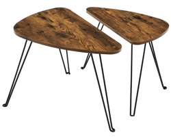 SmartLiving.Store - Salontafel - Bijzettafel - Set van 2 - Donkerbruin hout - Organische vorm - Industrieel - 60x40x50