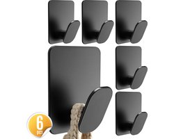 Smath® Handdoekhaakjes Zelfklevend - Set van 6 RVS Haakjes - Handdoekhouder Zwart - Zonder Boren - Handdoek Haak voor Badkamer