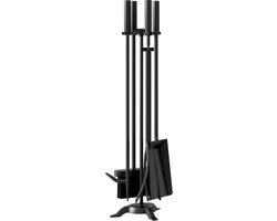 Smeedijzeren open haard gereedschap set met schoorsteen poker, tang, schop en borstel - Zwarte haard accessoires