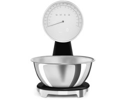 SMEG KSF01BLWW Keukenweegschaal - Analoog & Digitaal - 5 kg - RVS Kom 1,8L - USB Oplaadbaar - LCD Display - Tarrafunctie - '50s Style - Zwart