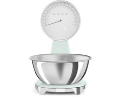 SMEG KSF01PGWW Keukenweegschaal - Analoog & Digitaal - 5 kg - RVS Kom 1,8L - USB Oplaadbaar - LCD Display - Tarrafunctie - '50s Style - Watergroen