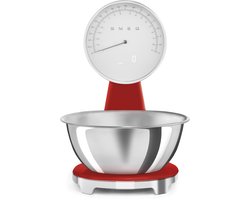 SMEG KSF01RDWW Keukenweegschaal - Analoog & Digitaal - 5 kg - RVS Kom 1,8L - USB Oplaadbaar - LCD Display - Tarrafunctie - '50s Style - Rood