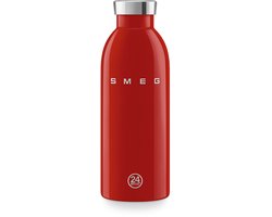 SMEG x 24Bottles WBF01RD Thermosfles - Geïsoleerde Drinkfles - 500 ml - Dubbelwandig RVS - Houdt 12 Uur Warm & 24 Uur Koud - Lekvrij - '50s Style - Rood