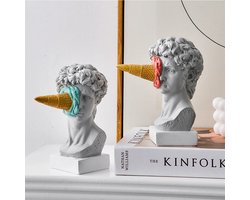 Smeltende Tijdperken: David met Ijsje Sculptuur - Kunst - Beeld - Blauw - Woonkamer Decoratie - Aesthetic - Decoratieve Accessoire - Slaapkamer Decoratie